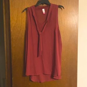 Sheer maroon shirt with tie size XXL